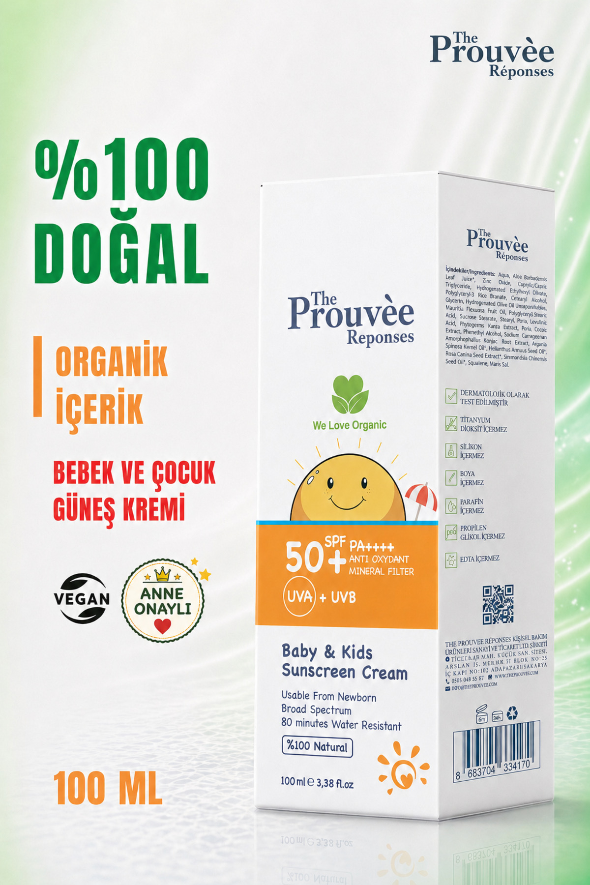 The Prouvee Reponses 0 Doğal 50 Spf Bebek Ve Çocuklar Için Organik Güneş Koruyucu Krem 100 ml