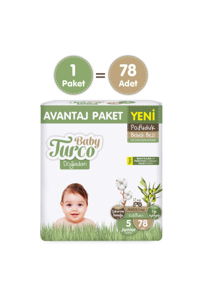 Baby Turco Doğadan Avantaj Paketi Pofuduk Bebek Bezi 5 Numara Junior 78 Adet - Görsel 2