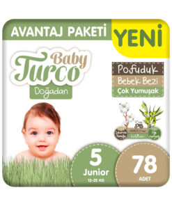 Baby Turco Doğadan Avantaj Paketi Pofuduk Bebek Bezi 5 Numara Junior 78 Adet