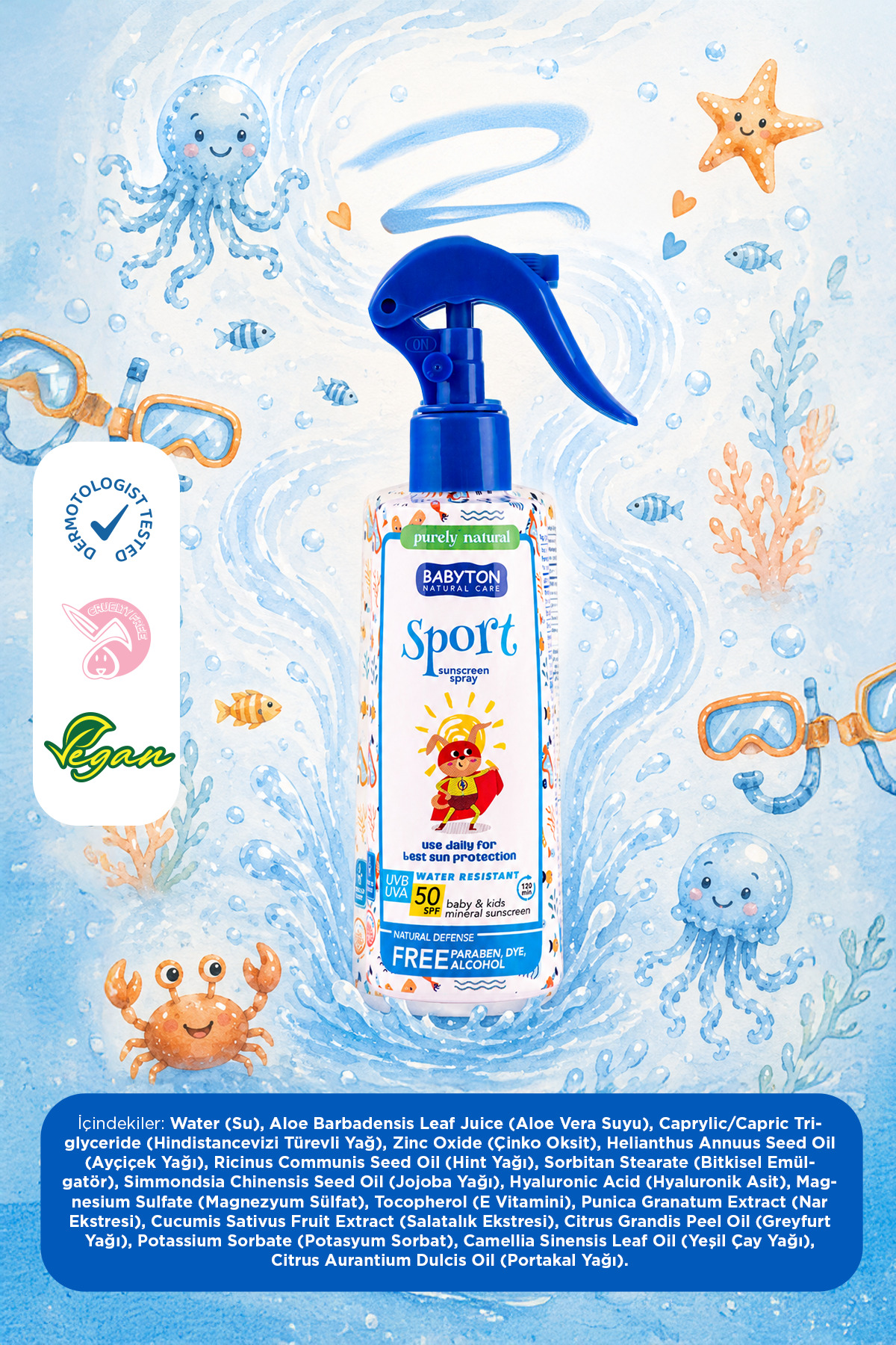 BABYTON Doğal Suya Dayanıklı Güneş Koruyucu Sprey 50 SPF 200 ml - Görsel 3