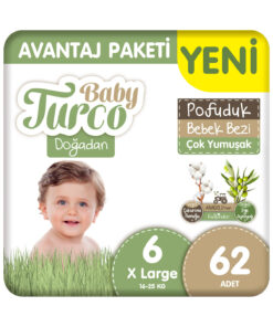 Baby Turco Doğadan Avantaj Paketi Pofuduk Bebek Bezi 6 Numara Xlarge 62 Adet