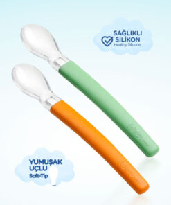 Wee Baby Silikon Uçlu 2'li Mama Kaşığı - YEŞİL- TURUNCU - Görsel 3