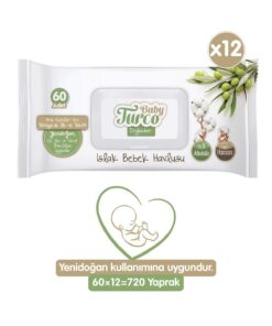 Baby Turco Doğadan Yenidoğan Islak Bebek Havlusu 12x60 Yaprak