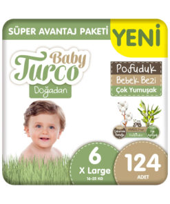 Baby Turco Doğadan Süper Avantaj Paketi Pofuduk Bebek Bezi 6 Numara Xlarge 124 Adet
