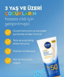 NIVEA SUN SPF50+Çocuk İçin Yüz ,Vücut Yüksek Koruyucu Güneş Kremi 100 ml,Kokusuz,3 Yaş ve Üzeri - Görsel 3