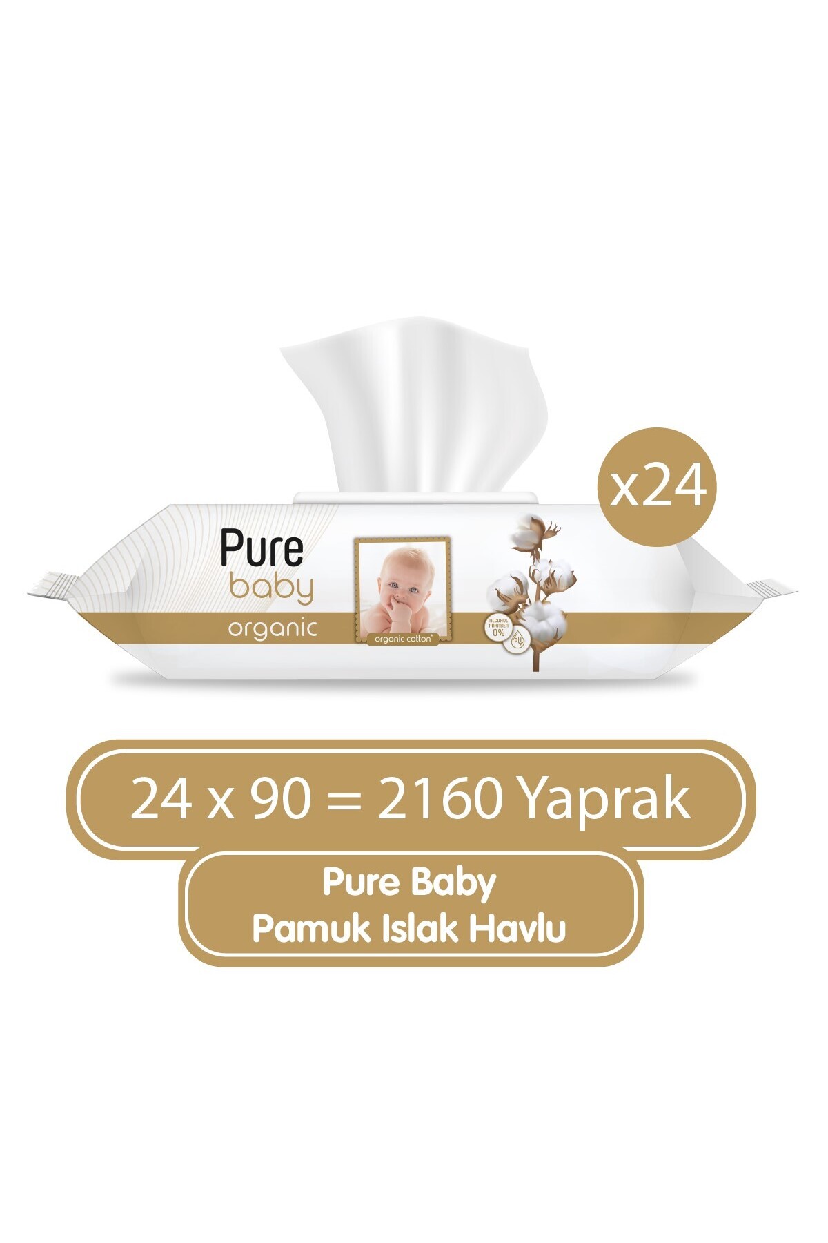 Pure Baby Organik Pamuklu Islak Havlu 24×90 (2160 Yaprak)