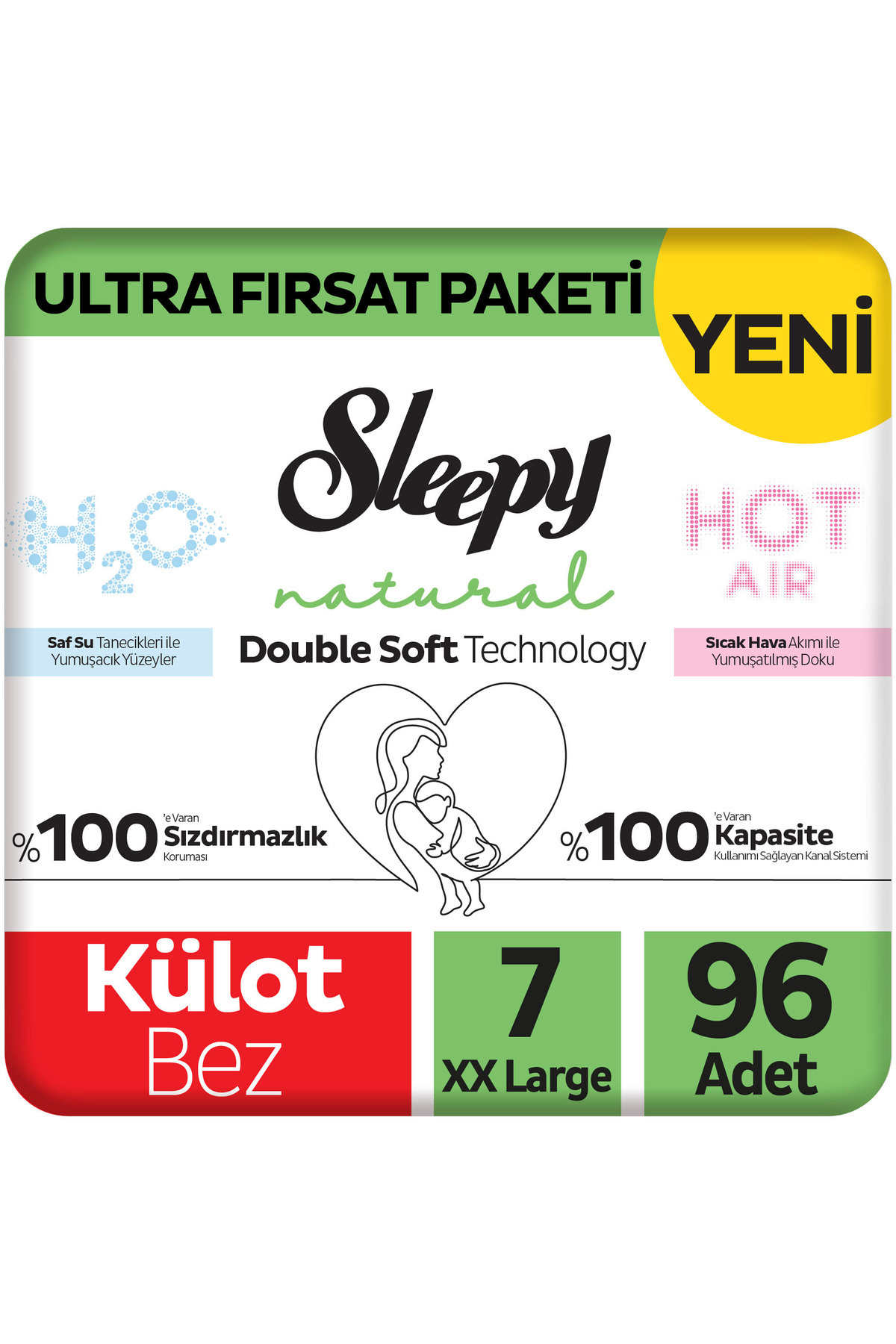 Sleepy Natural Double Soft Ultra Fırsat Paketi Külot Bez 7 Numara Xxlarge 96 Adet