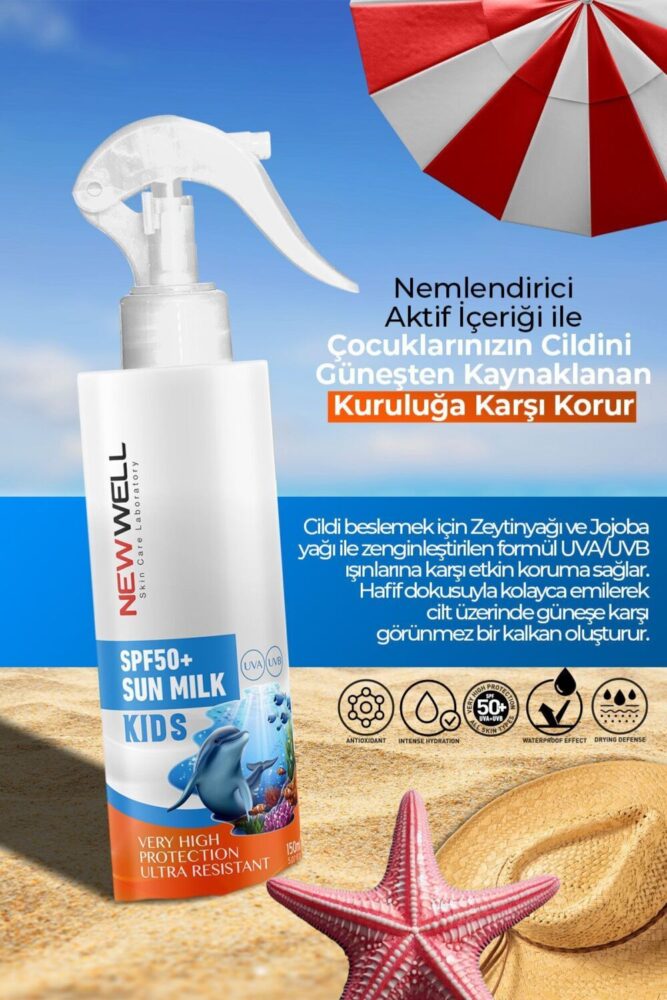 New Well Çocuk Güneş Sütü Yüksek Koruma SPF50+ Jojoba Oil 150 ML - Görsel 2