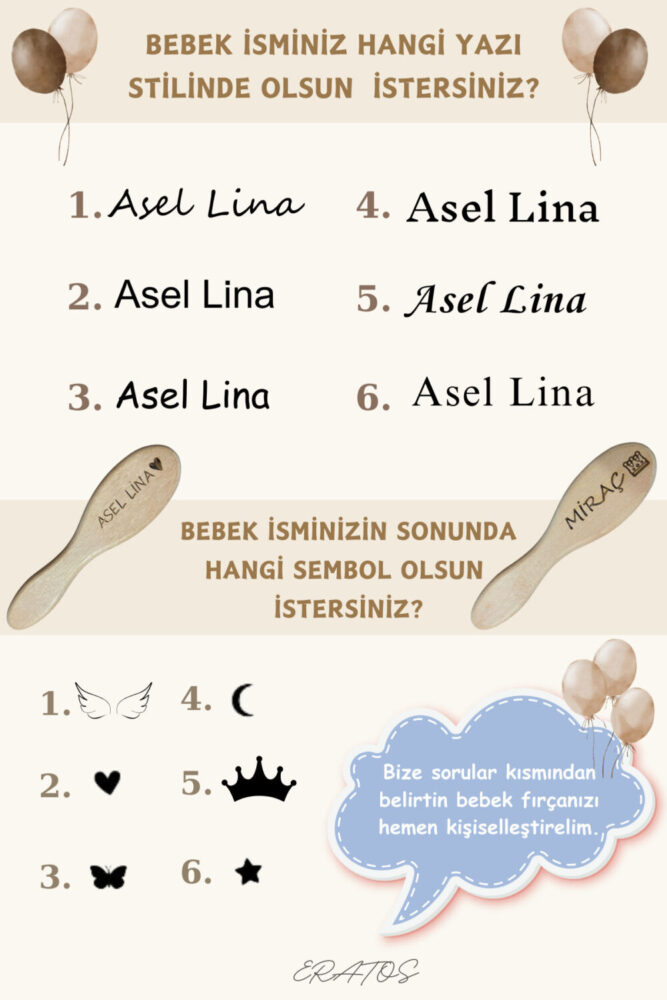 ERATOS Bebeğinizin Ismine Özel(LAZER MARKALAMA) Keçi Kılı Bebek Fırçası - Görsel 2