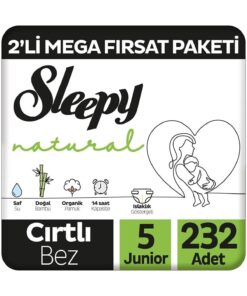 Sleepy Natural 2'Li Mega Fırsat Paketi Bebek Bezi 5 Numara Junior 232 Adet
