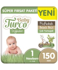 Baby Turco Doğadan Süper Fırsat Paketi Pofuduk Bebek Bezi 1 Numara Newborn 150 Adet