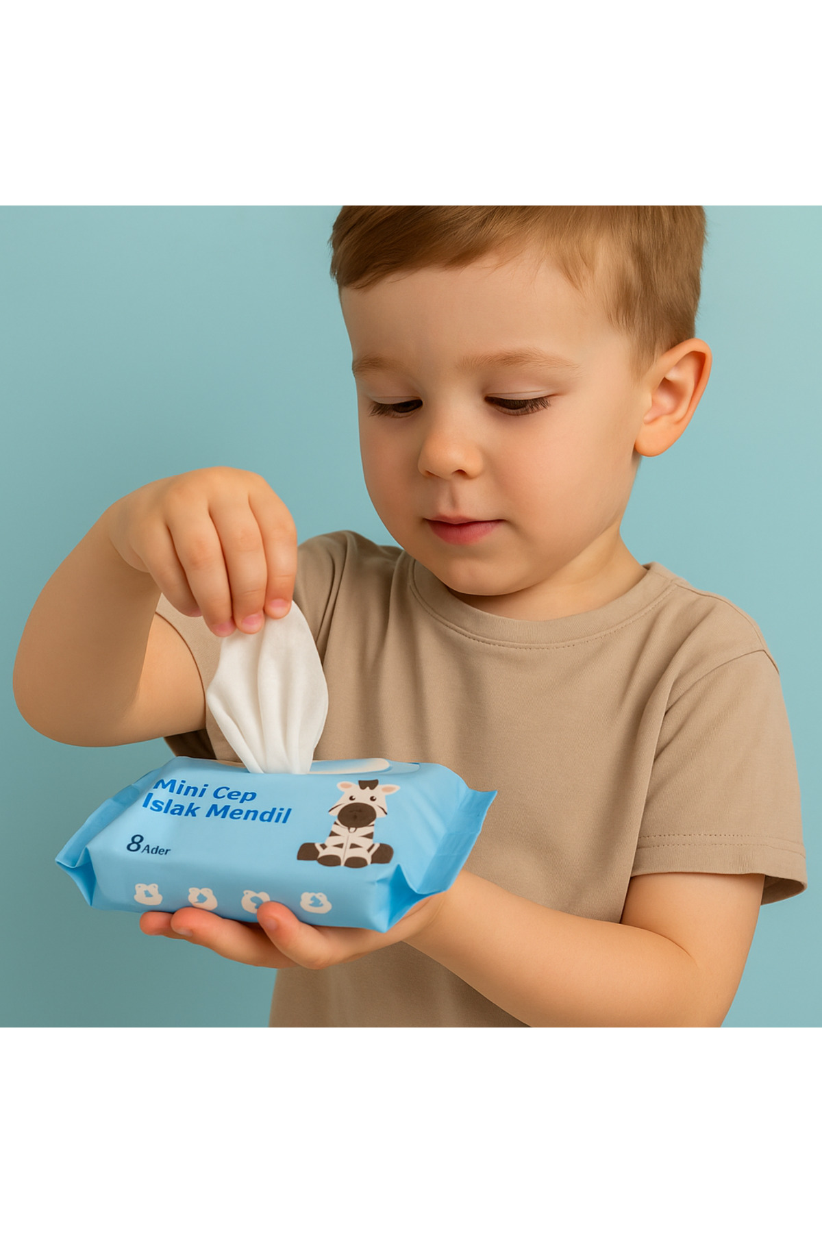 homvira ✨Mini Cep Sevimli Hayvan Figürlü Islak Mendil (1 mini paket, 8 yapraklı )😍