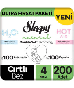 Sleepy Natural Double Soft Ultra Fırsat Paketi Bebek Bezi 4 Numara Maxi 200 Adet