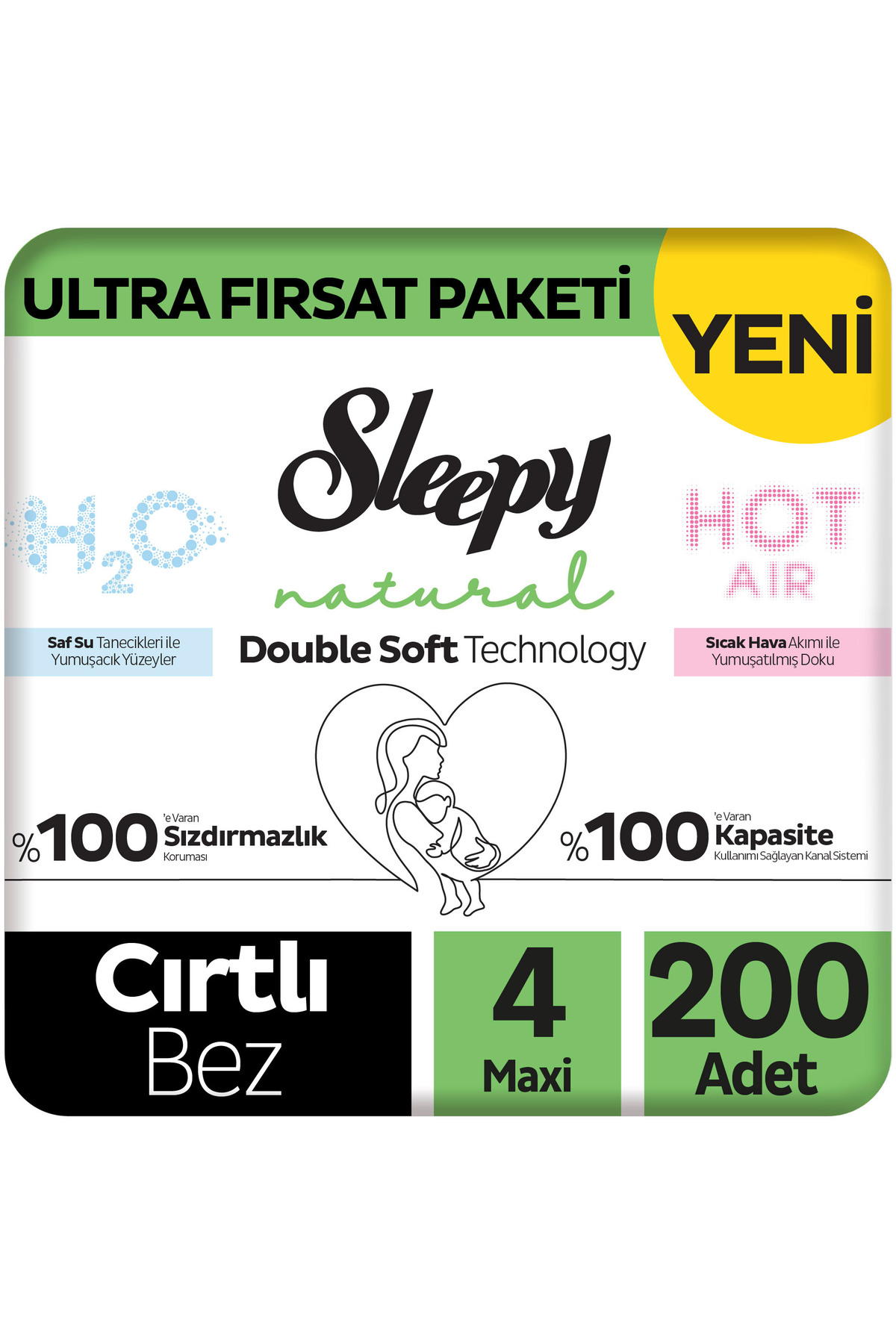 Sleepy Natural Double Soft Ultra Fırsat Paketi Bebek Bezi 4 Numara Maxi 200 Adet