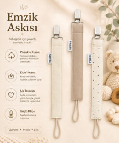 KARAMİLA 3’lü Set Bebek Emzik Askısı - Emzik Zinciri - Emzik Tutacağı Kahve Tonlar