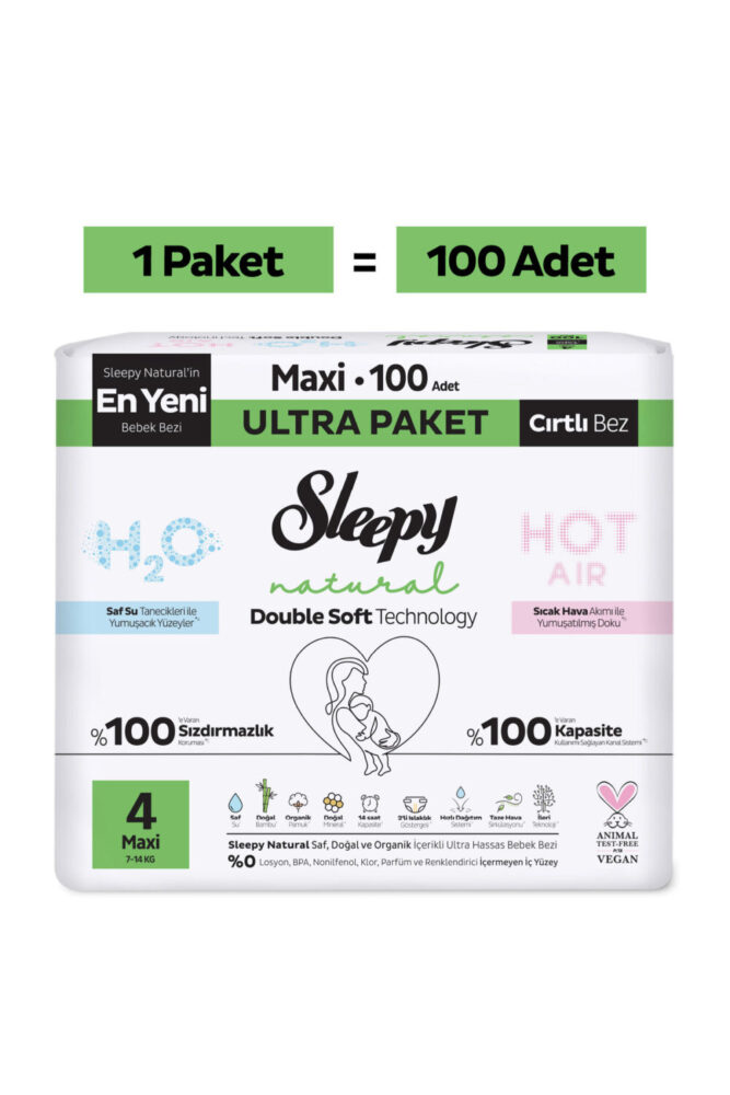 Sleepy Natural Double Soft Ultra Paket Bebek Bezi 4 Numara Maxi 100 Adet - Görsel 2