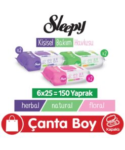 Sleepy Natural + Floral + Herbal Kişisel Bakım Havlusu Çanta Boy 6x25 (150 Yaprak)