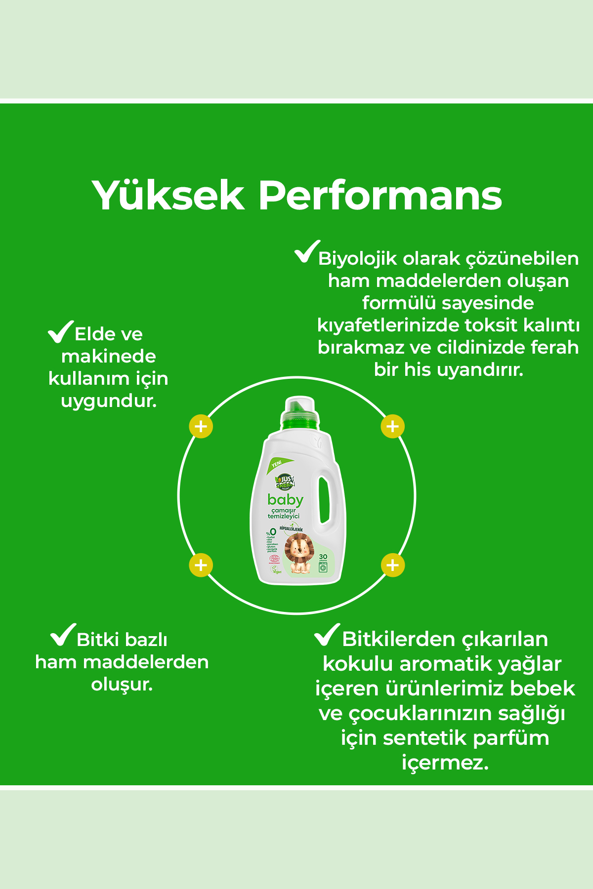 Just Green Organic Bebek Çamaşır Deterjanı,baby Çamaşır Temizleyici,bebekler Için 0 Doğal Ve Hassas Temizlik,1500 ml - Görsel 3