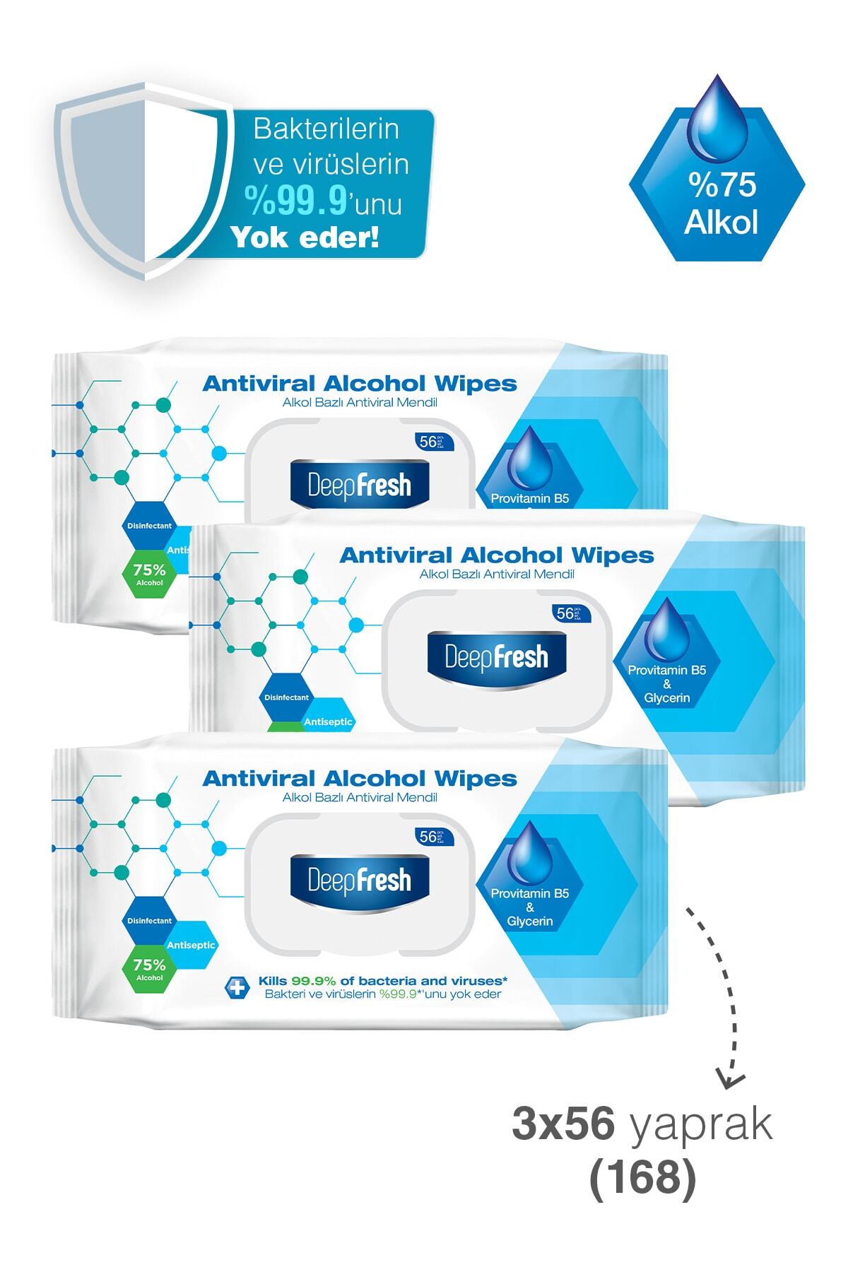 Deep Fresh Alkollü Antiviral Islak Mendil 3 x 56 Yaprak - Görsel 3