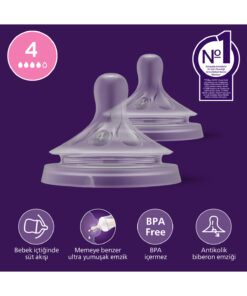 Philips Avent Doğal Tepkili 2'li Biberon Emziği, 4 Numara, SCY964/02