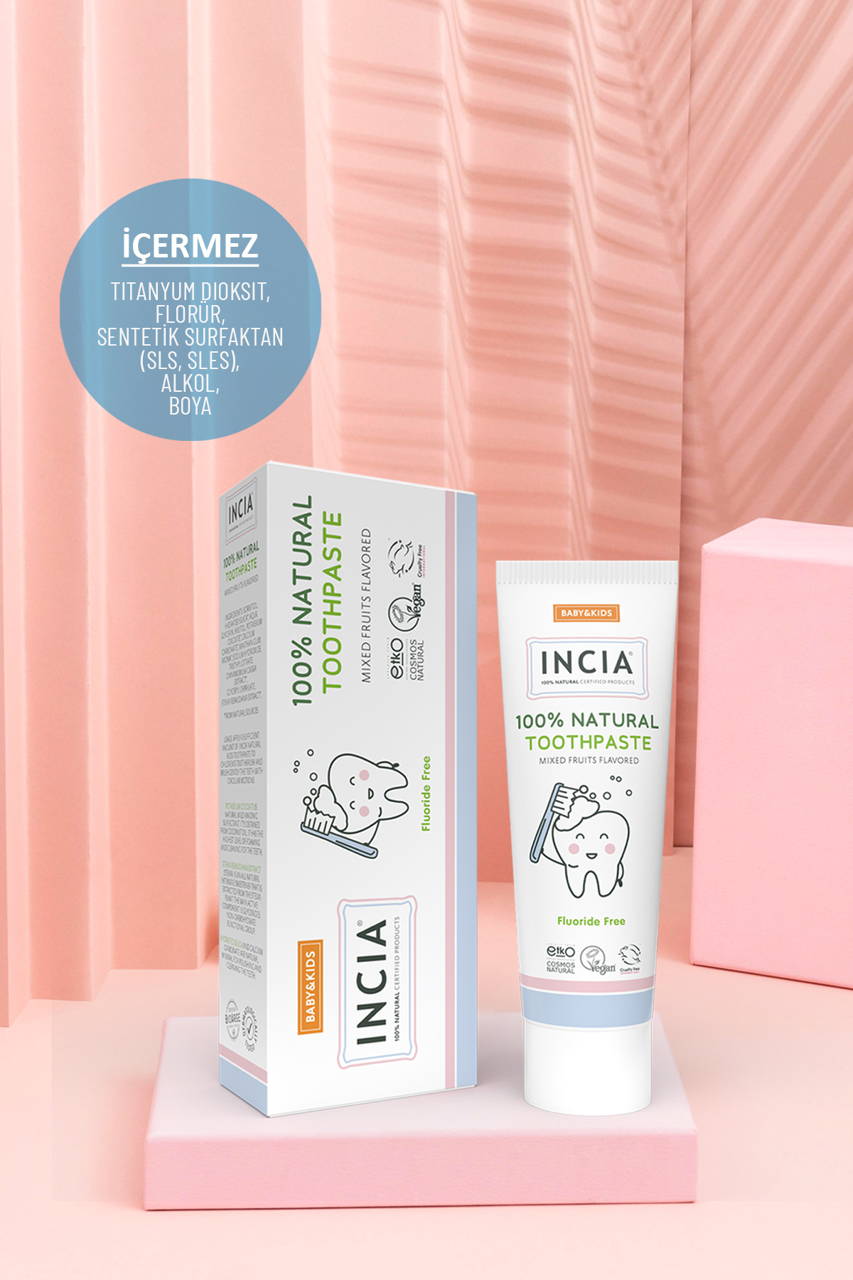 INCIA 0 Doğal Diş Macunu Bebek ve Çocuk Karışık Meyve Aromalı Florürsüz 50 ml - Görsel 3