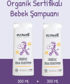 Ecowell Bebek Saç & Vücut Şampuanı Set, Organik & Vegan Sertifikalı, Parabensiz Doğal Konak Önleyici 2x300ml