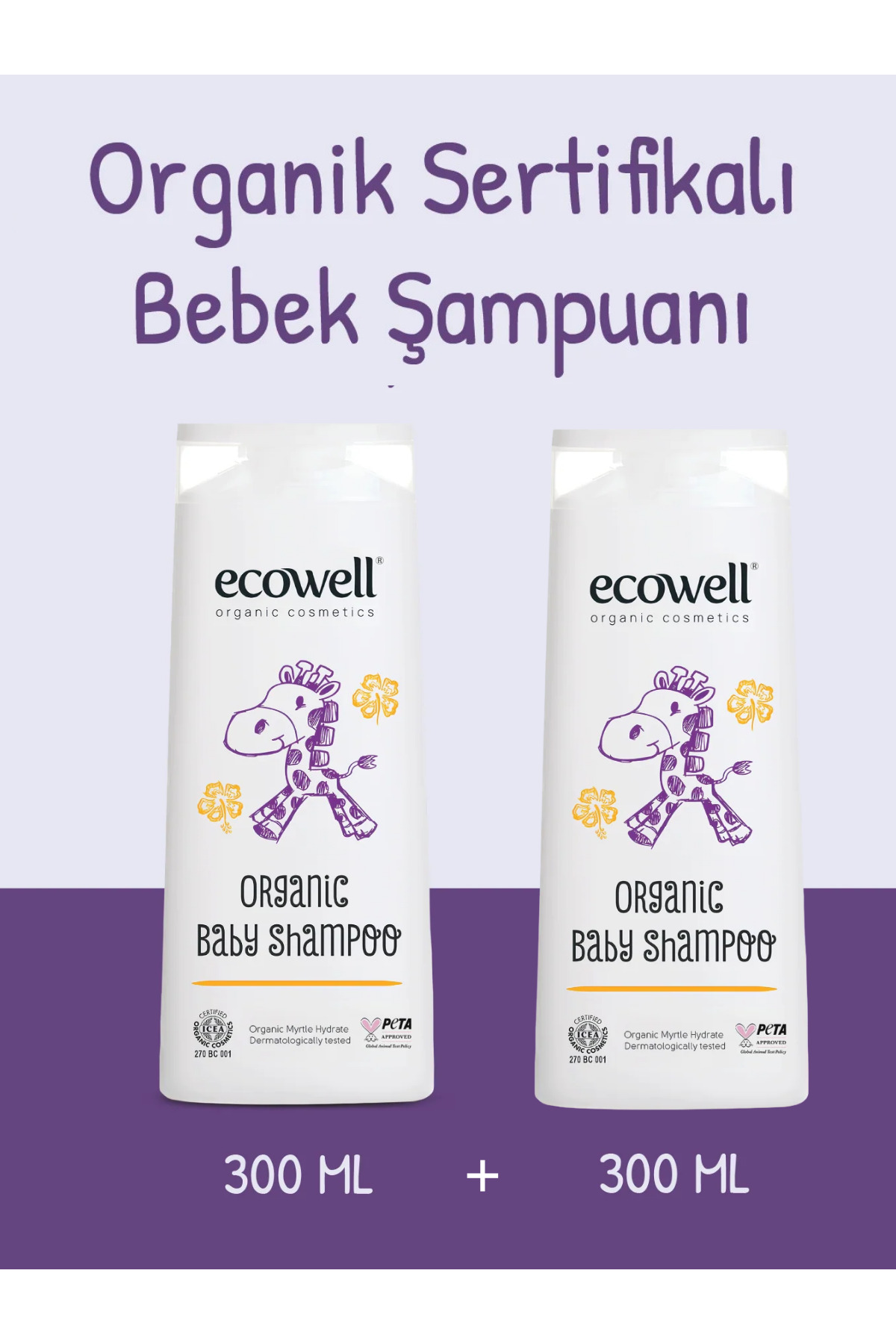 Ecowell Bebek Saç & Vücut Şampuanı Set, Organik & Vegan Sertifikalı, Parabensiz Doğal Konak Önleyici 2x300ml