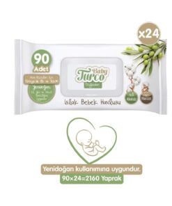 Baby Turco Doğadan Yenidoğan Islak Bebek Havlusu 24x90 Yaprak