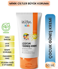 WOU World of Unique KIDS Yüksek Koruma Etkili SPF50+ Çocuk Güneş Kremi 50ml