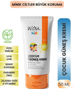 WOU World of Unique KIDS Yüksek Koruma Etkili SPF50+ Çocuk Güneş Kremi 50ml