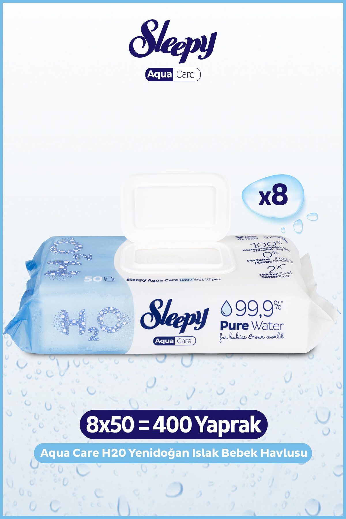Sleepy Aquacare H2O Yenidoğan Islak Bebek Havlusu 8x50