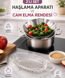MorPort Bebekler için Ek Gıda Haşlama Aparatı ve Cam Elma Rendesi 2'li Set