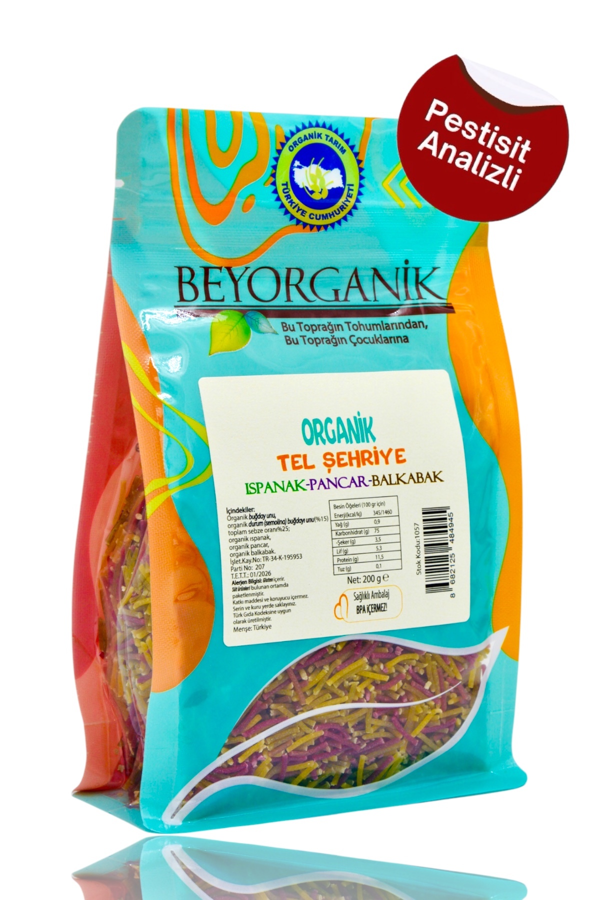 BEYORGANİK Organik Tel Şehriye Ispanaklı Pancarlı Balkabaklı 200gr