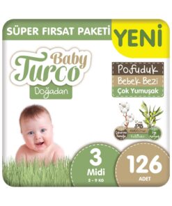 Baby Turco Doğadan Süper Fırsat Paketi Pofuduk Bebek Bezi 3 Numara Midi 126 Adet