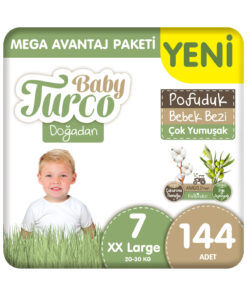 Baby Turco Doğadan Mega Avantaj Paketi Pofuduk Bebek Bezi 7 Numara Xxlarge 144 Adet