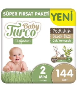 Baby Turco Doğadan Süper Fırsat Paketi Pofuduk Bebek Bezi 2 Numara Mini 144 Adet