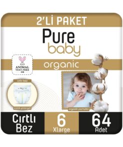 Pure Baby Organik Pamuklu Cırtlı Bez 2'li Paket 6 Numara Xlarge 64 Adet