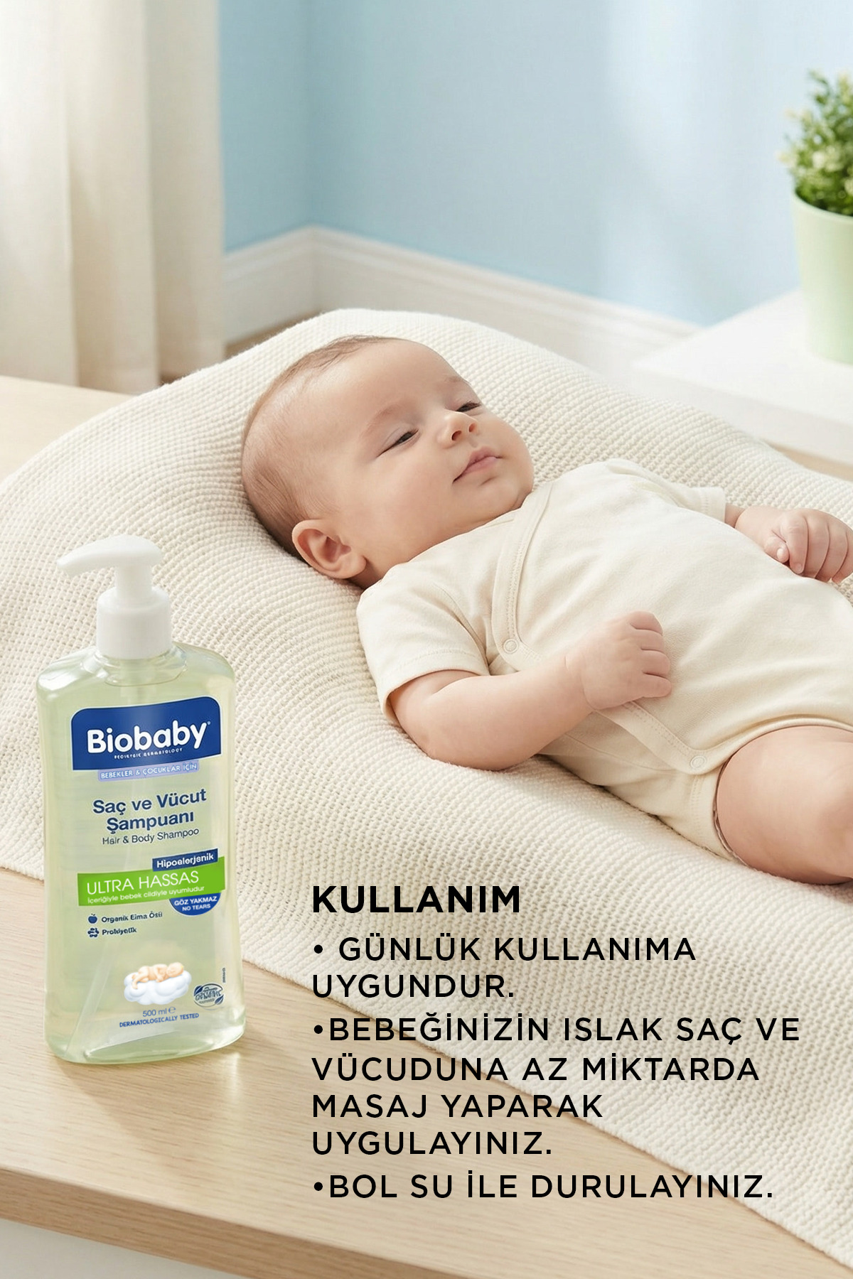 Biobaby Ultra Hassas Saç Ve Vücut Bebek Şampuanı 500 ml Prebiyotik Alman Papatyası - Organik Içerik 3 Lü Set - Görsel 3