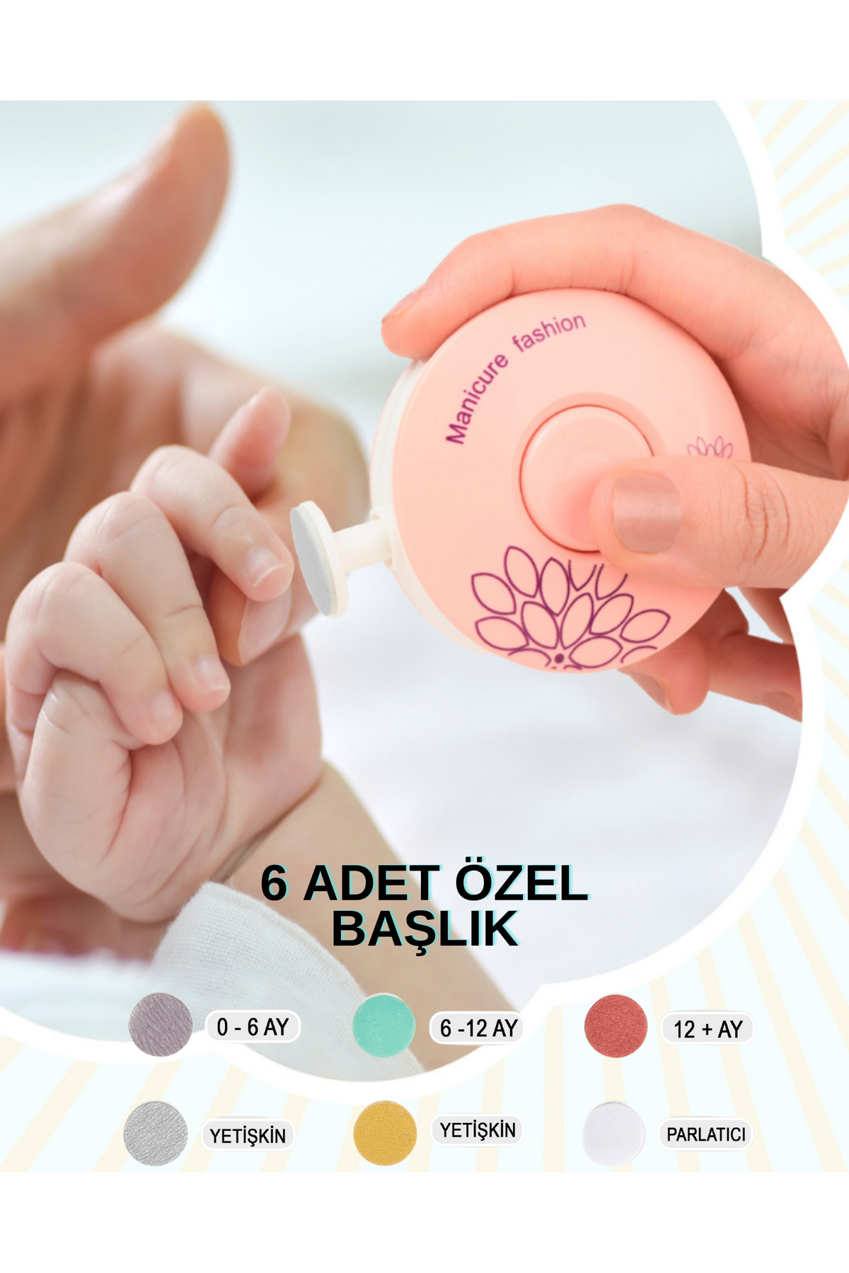 HODAF Yenidoğan Bebek Tırnak Törpüsü Pilli 6 Başlıklı Çocuk Tırnak Parlatıcı Tırnak Makası Manikür Seti
