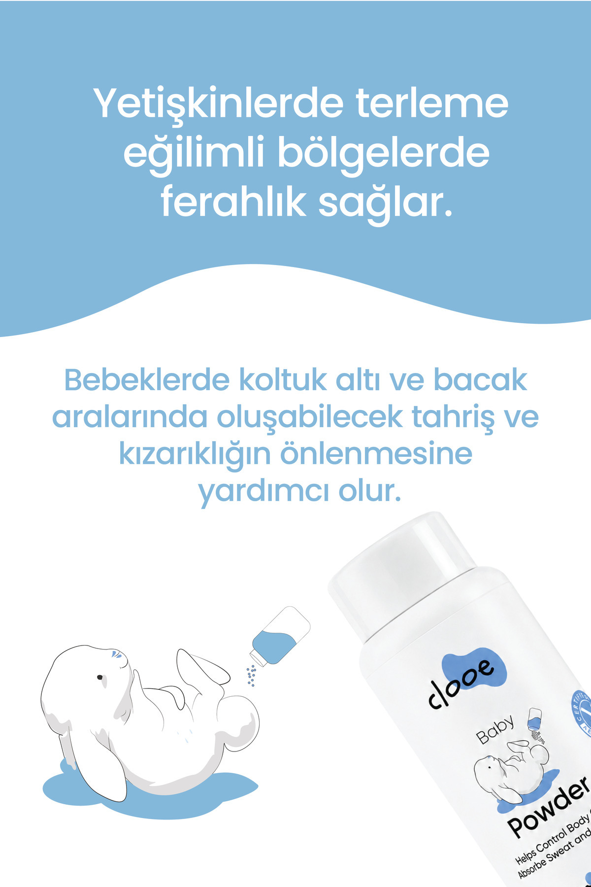 clooe Organik Bebek Pudrası (200GR) Organik Sertifikalı Ferahlatıcı Etki Hassas Ciltlere Özel Talk İçermez - Görsel 3