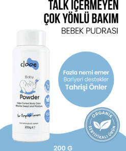 clooe Organik Bebek Pudrası (200GR) Organik Sertifikalı Ferahlatıcı Etki Hassas Ciltlere Özel Talk İçermez