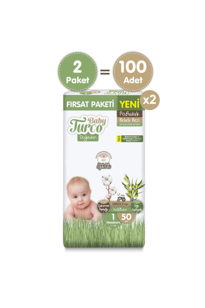 Baby Turco Doğadan Ekonomik Fırsat Paketi Pofuduk Bebek Bezi 1 Numara Newborn 100 Adet - Görsel 2