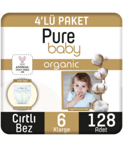 Pure Baby Organik Pamuklu Cırtlı Bez 4'lü Paket 6 Numara Xlarge 128 Adet