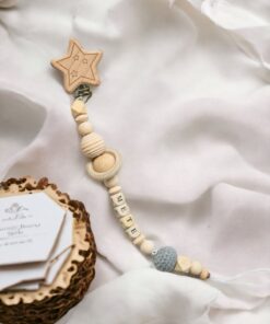 My Kids Room Doğal Ahşap Emzik Zinciri - Isimli Emzik Askısı Ahşap Emzik Zinciri Emzik Tutucu
