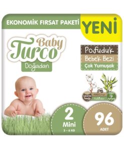 Baby Turco Doğadan Ekonomik Fırsat Paketi Pofuduk Bebek Bezi 2 Numara Mini 96 Adet
