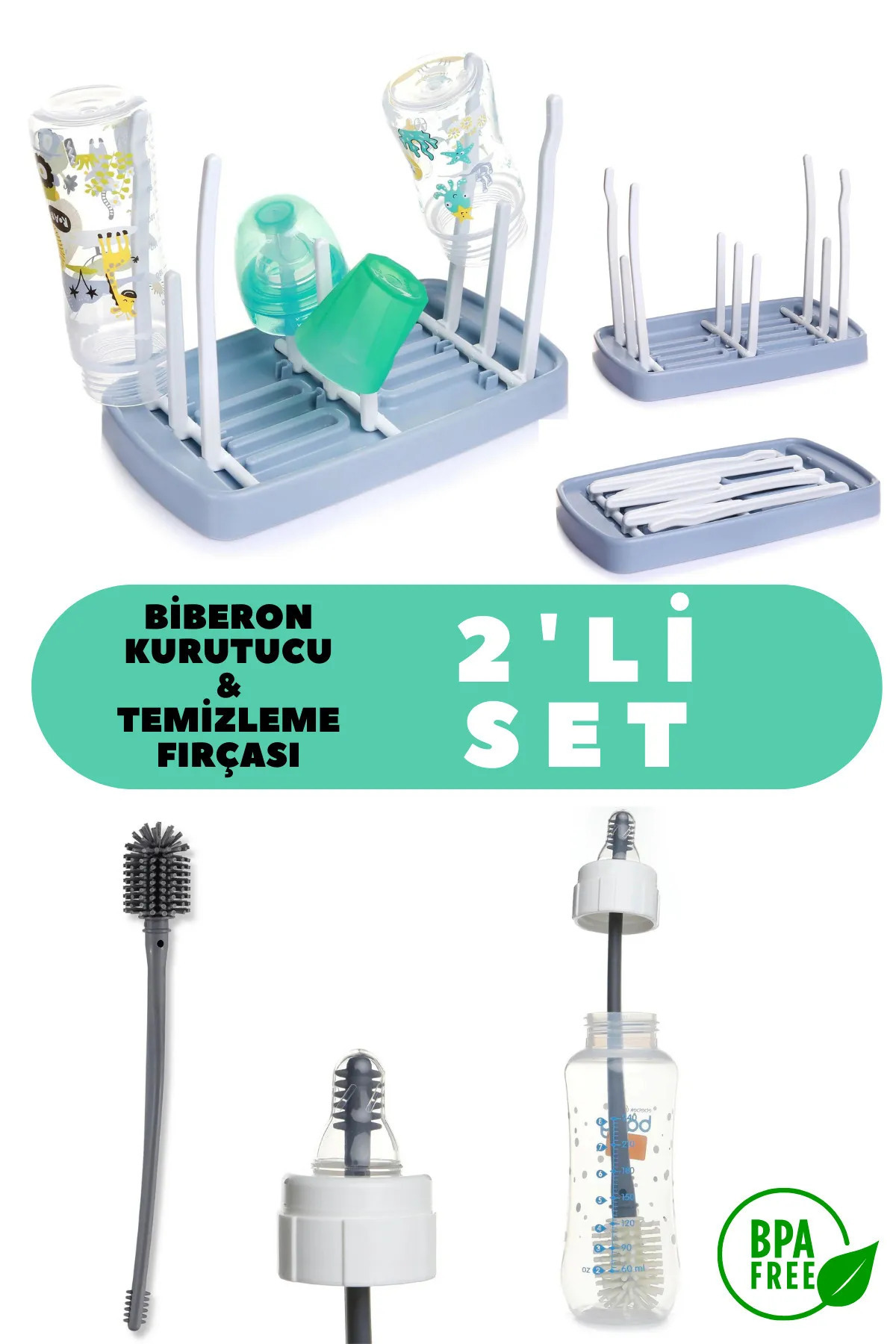 Genel Markalar Biberon Kurutucu Ve Temizlik Fırçası 2'li Set Mavi