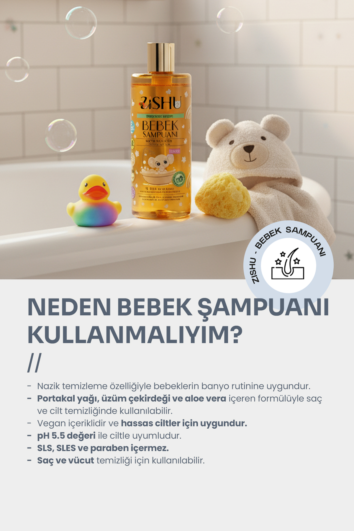 ZİSHU Bebek Saç ve Vücut Şampuanı 400 ml - Görsel 3