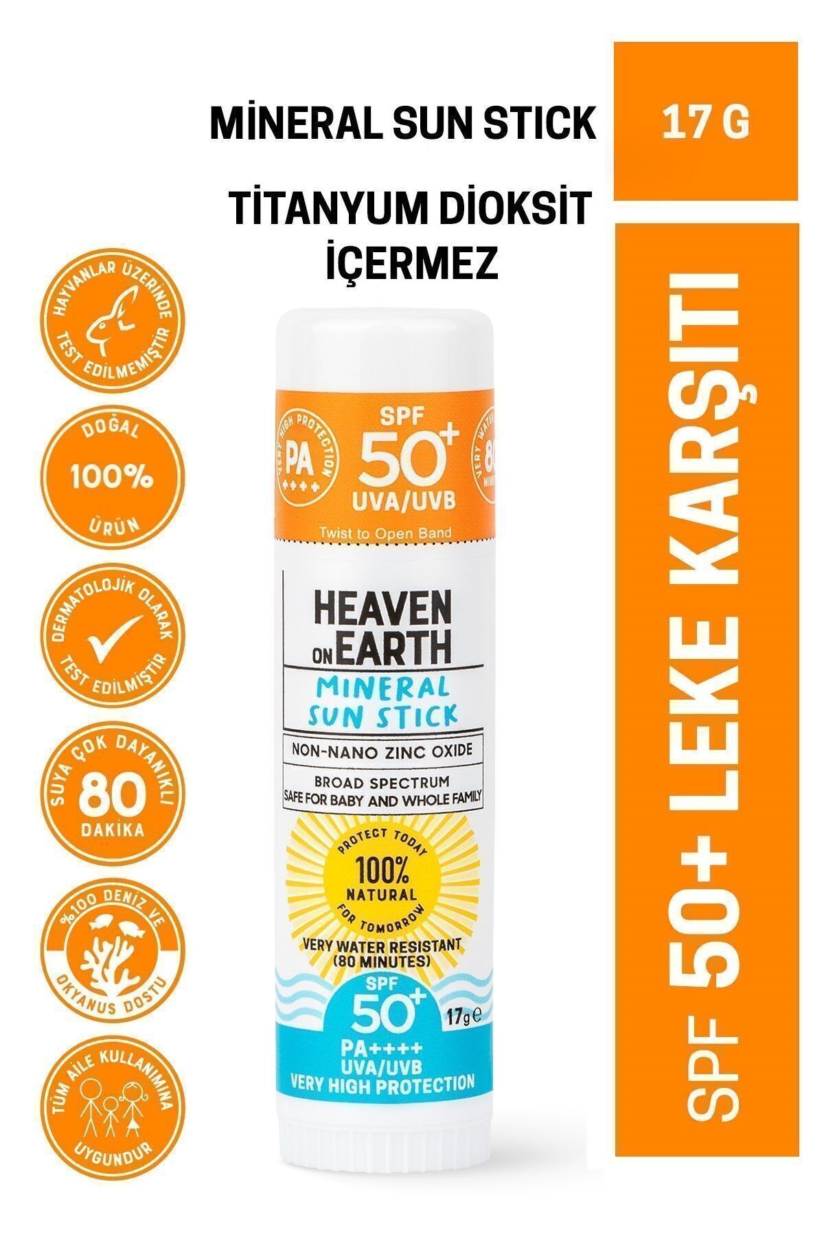 Heaven on Earth Spf 50 Leke Karşıtı 0 Doğal Organik Mineral Güneş Stick Nemlendirici Uva Uvb Çok Yüksek Koruma