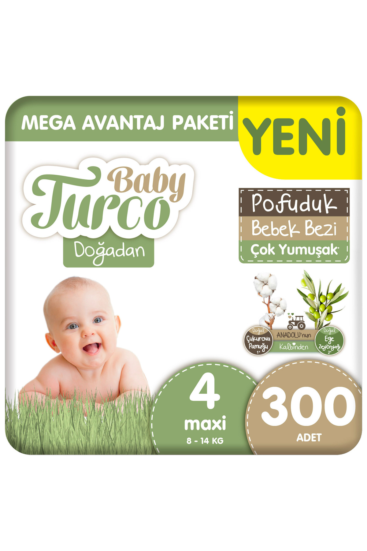 Baby Turco Doğadan Mega Avantaj Paketi Pofuduk Bebek Bezi 4 Numara Maxi 300 Adet