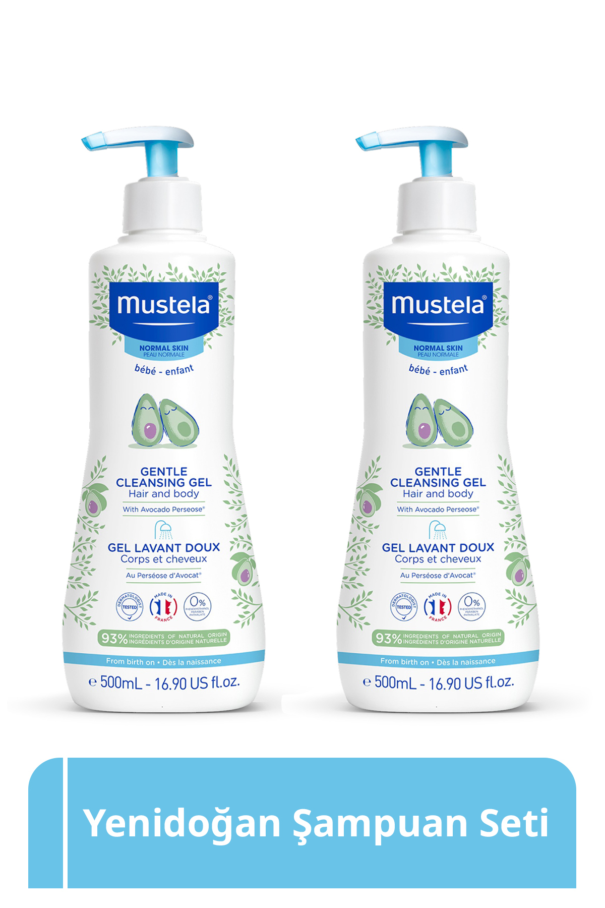 Mustela Organik Avokado Içeren Yenidoğan Bebek Göz Yakmayan Şampuanı Saç, Vücut 500 ml X2